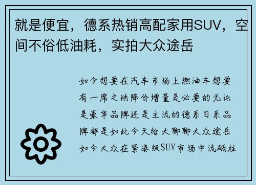 就是便宜，德系热销高配家用SUV，空间不俗低油耗，实拍大众途岳
