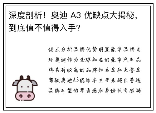 深度剖析！奥迪 A3 优缺点大揭秘，到底值不值得入手？