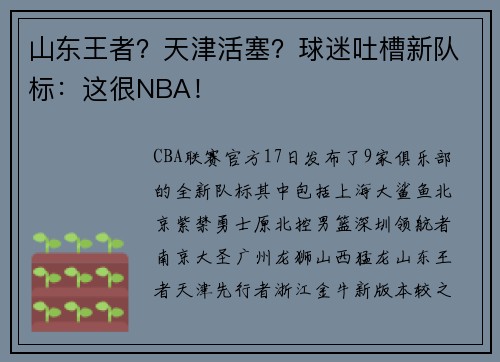 山东王者？天津活塞？球迷吐槽新队标：这很NBA！