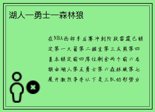湖人—勇士—森林狼