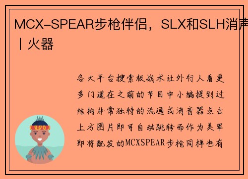 MCX-SPEAR步枪伴侣，SLX和SLH消声器丨火器